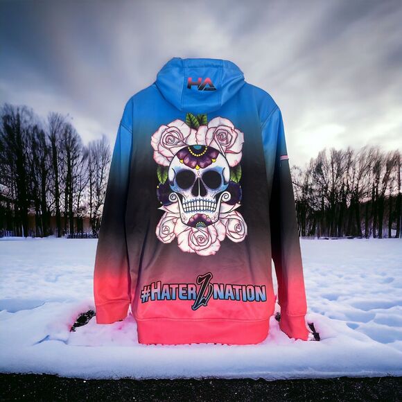 VTG Haterz Athletics Neon 80s Vibes Airbrush Pull Over Hoodie Skull Sz XXL - Picture 2 of 11